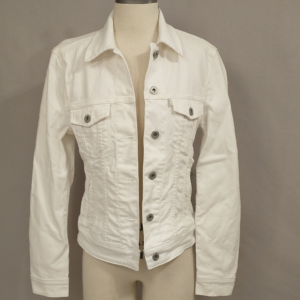 90s White Denim Jean Jacket Vintage Levi's 99% Cotton 1% Stretch XS 2 4 Classic